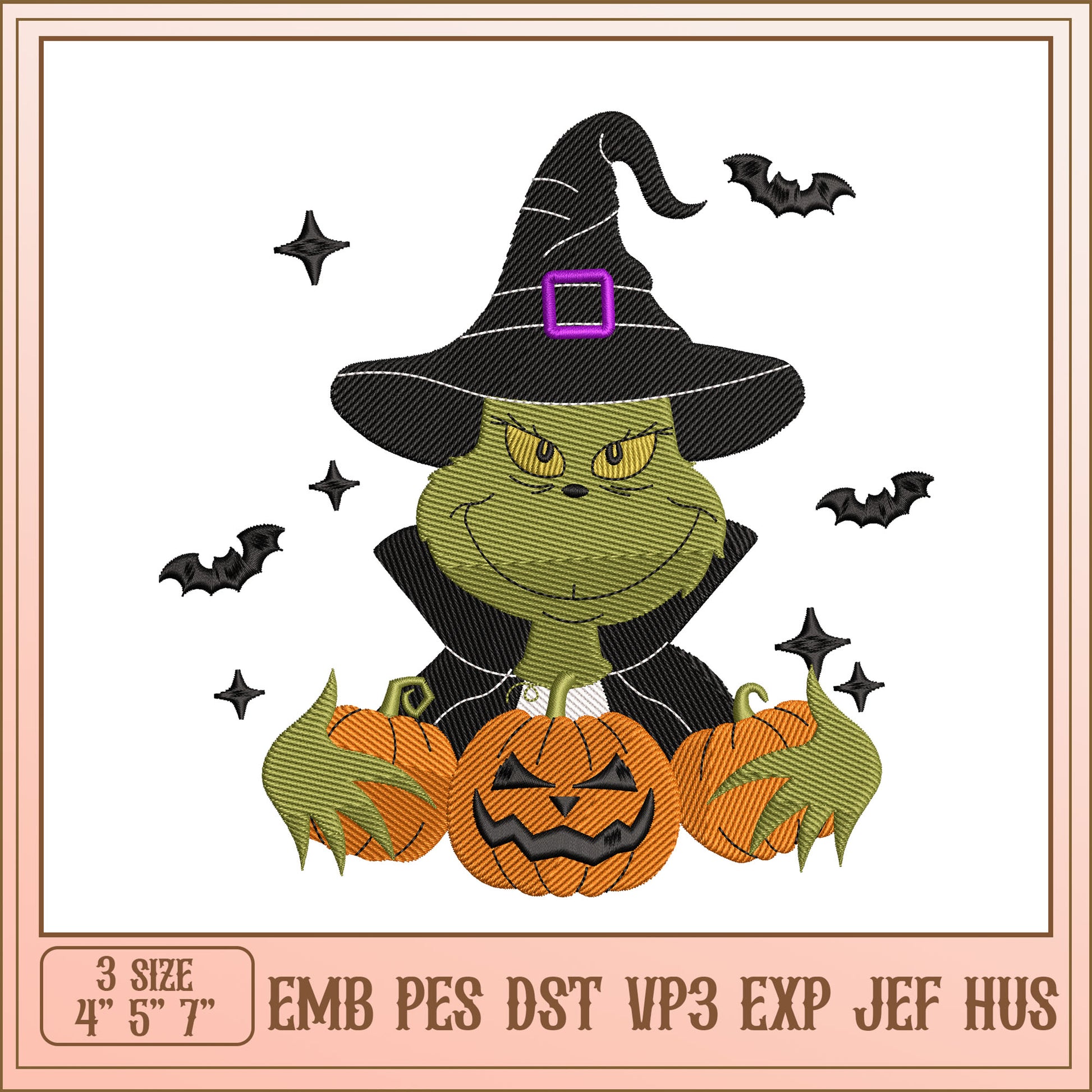 Grinch Witch Halloween Embroidery