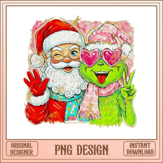 Grinch And Santa Christmas PNG, Holiday Sublimation PNG, Christmas PNG