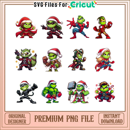 Grinch cosplay avenger christmas bundle png, grinch santa hat​ png