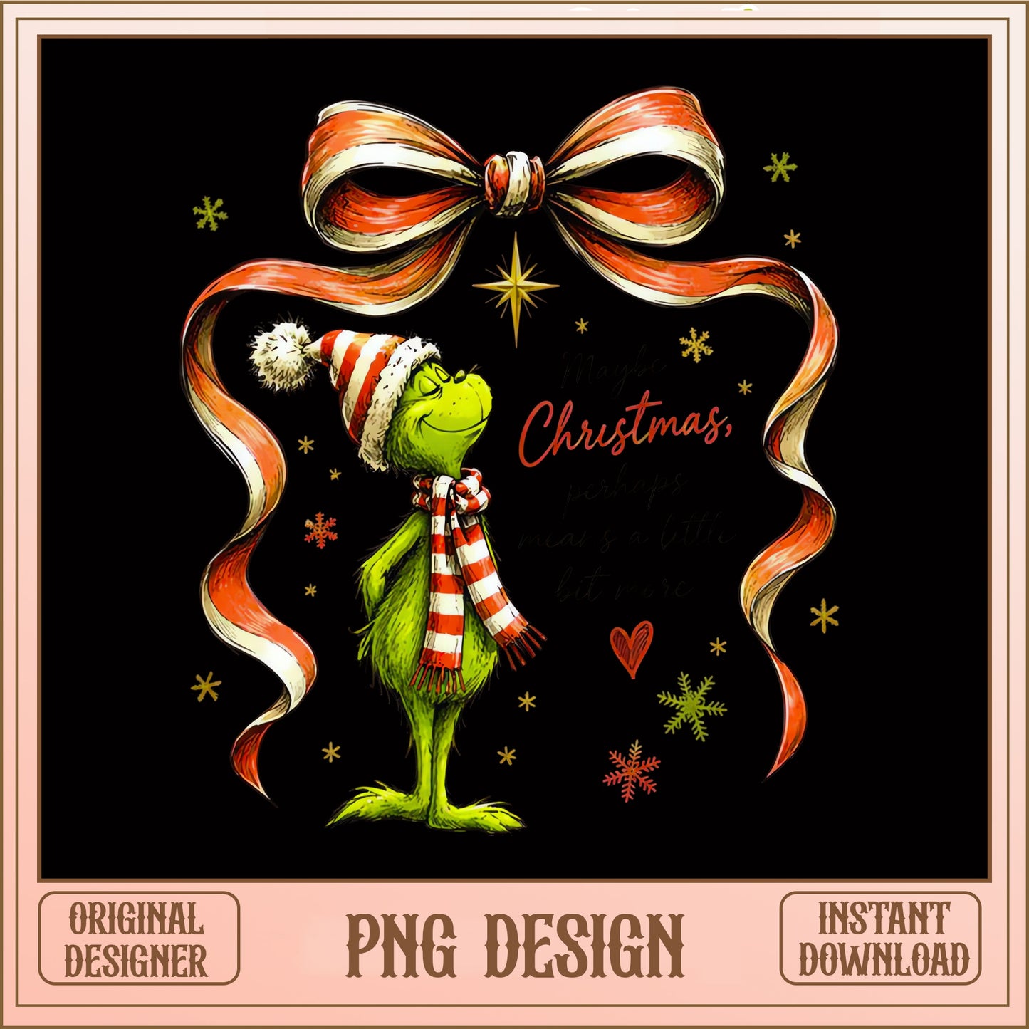 Grinch Christmas PNG, Merry Christmas PNG, Holiday Bow PNG
