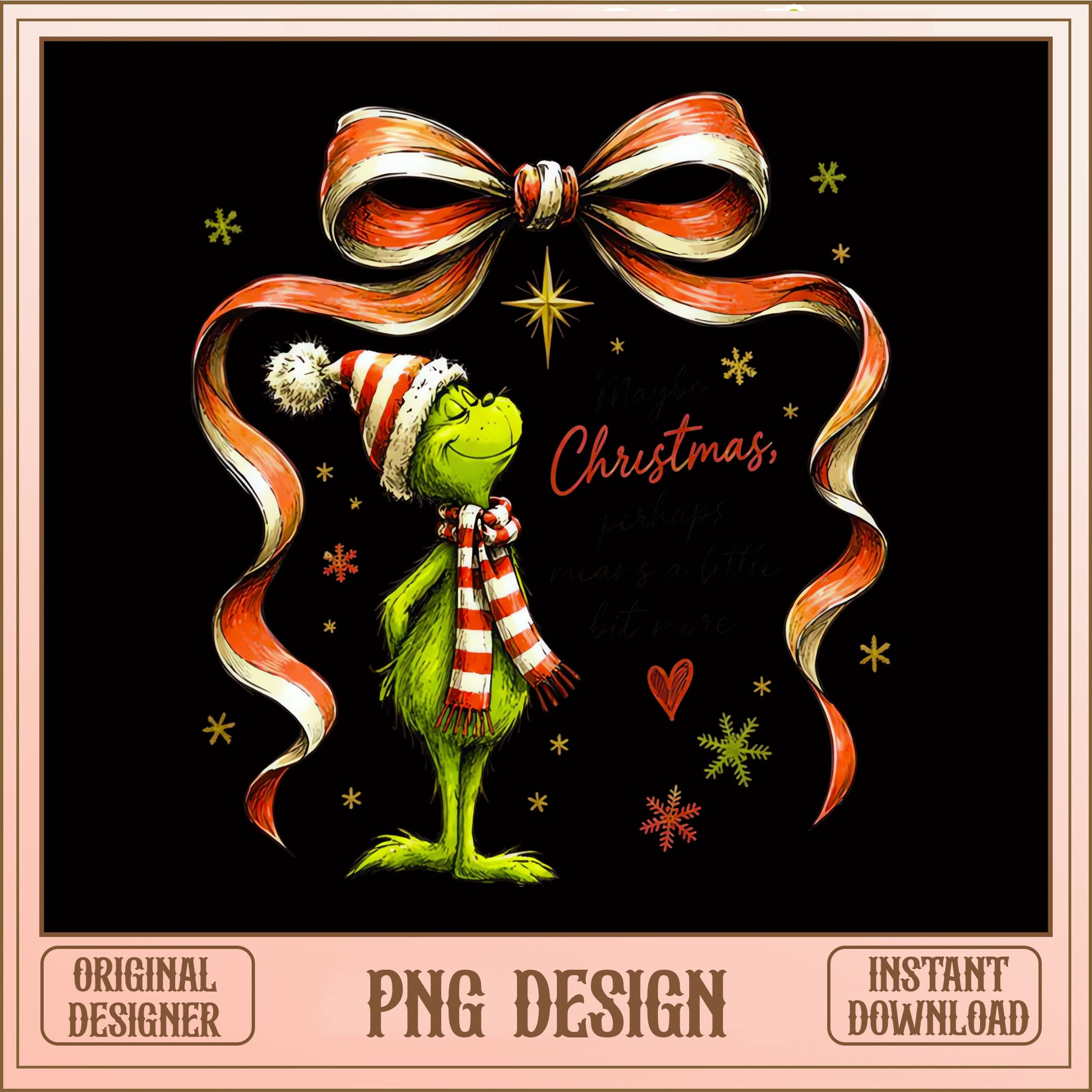 Grinch Christmas PNG, Merry Christmas PNG, Holiday Bow PNG