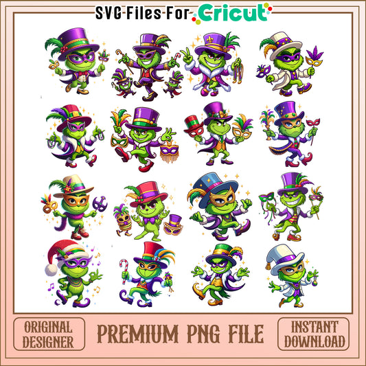 Grinch mardi Gras christmas bundle png, christmas mardi gras​ png