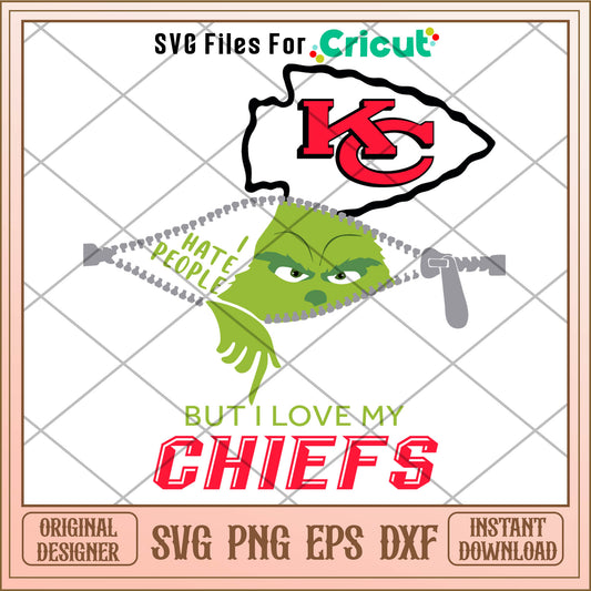 Grinch I Hate People But I Love My Chiefs Svg, chiefs svg