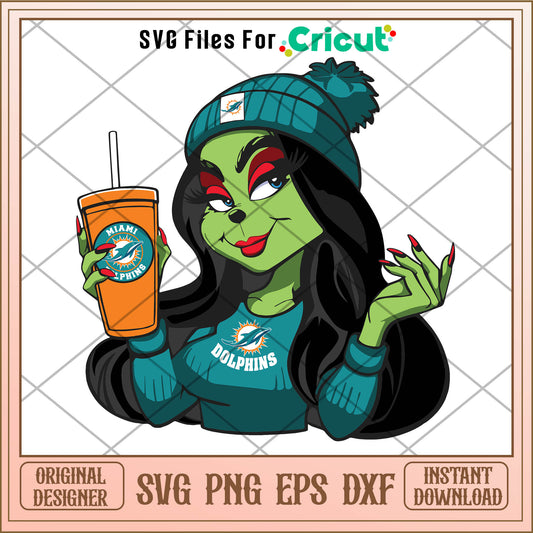 Grinch Miami Dolphins Football Fans Girl Svg, grinch girl svg