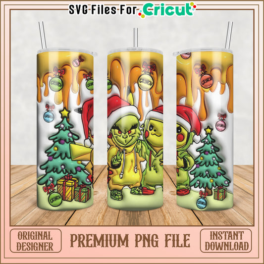 Grinch & Pikachu Christmas Tumbler PNG