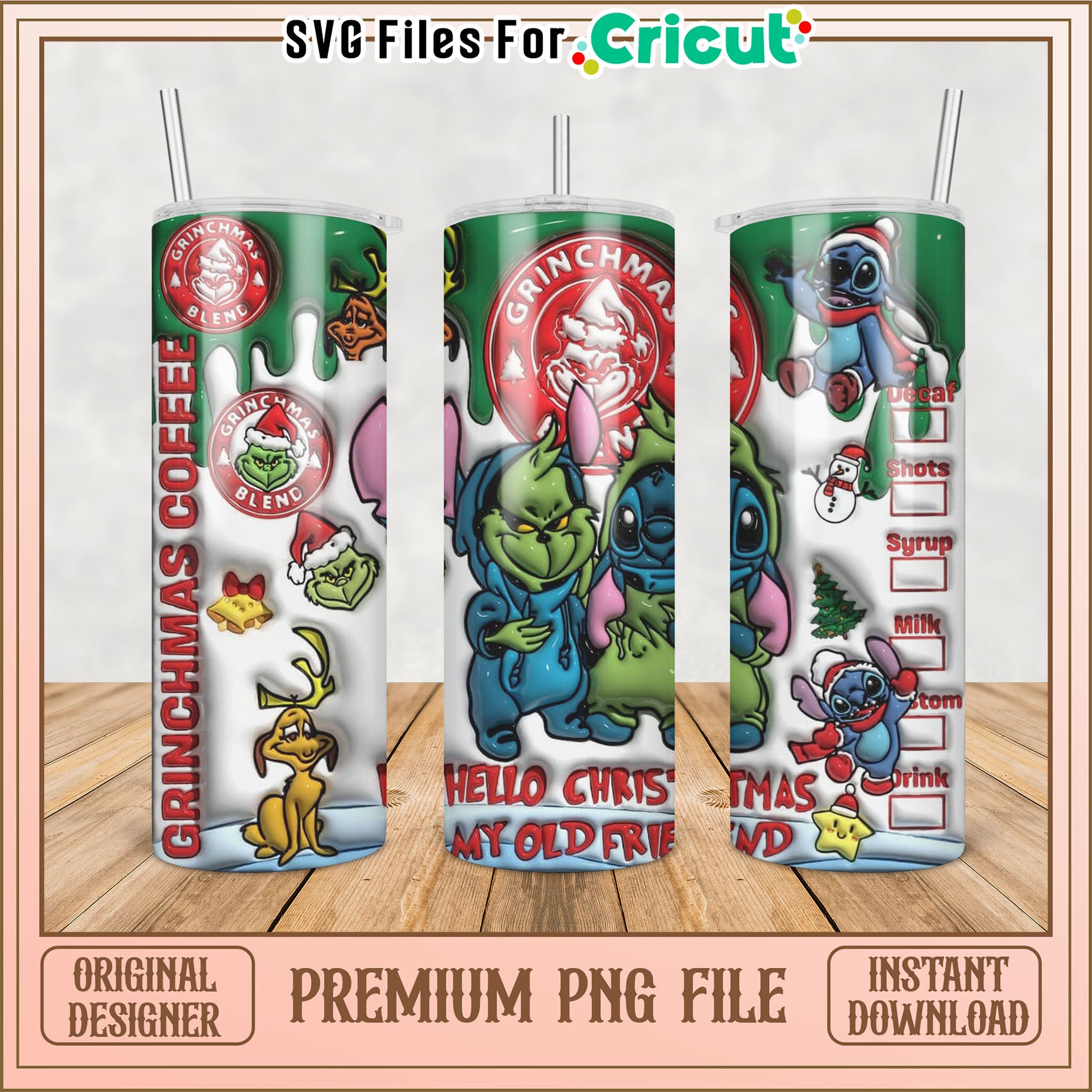 Grinch & Stitch Christmas Tumbler PNG