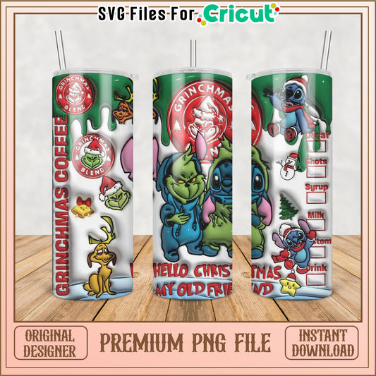 Grinch & Stitch Christmas Tumbler PNG