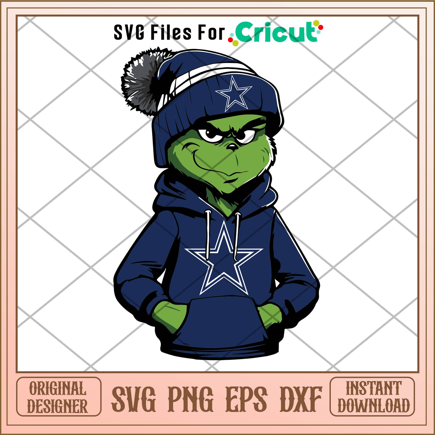 Grinch Wears Dallas Cowboys Clothes Svg, grinch star svg
