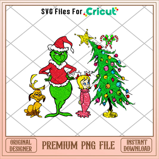 Grinch christmas tree glitter png, grinch png, christmas png