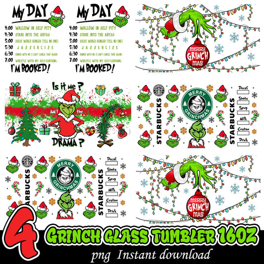 Grinch Glasscan png bundle, Grinch 16oz tumbler, Christmas bundle