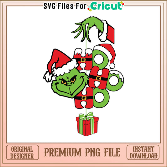Grinch hohoho typography png, grinch face christmas hohoho png
