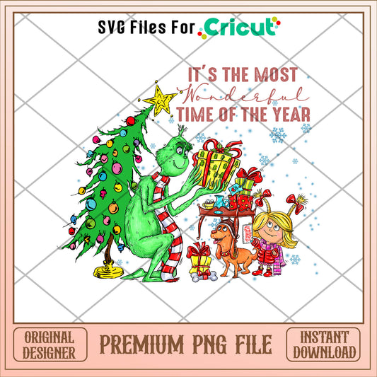 Grinch it's the most wonderful time png, grinch png, christmas png