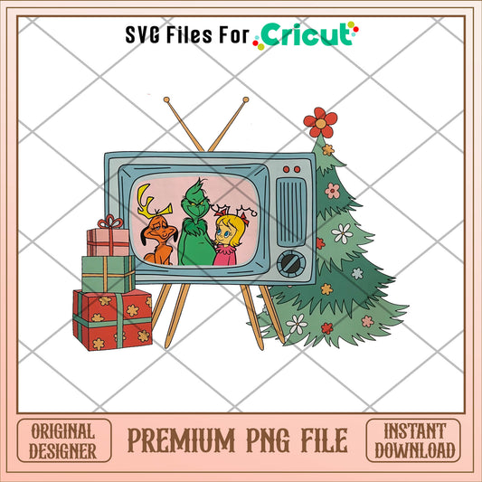 Grinch on TV christmas png, grinch png, christmas png