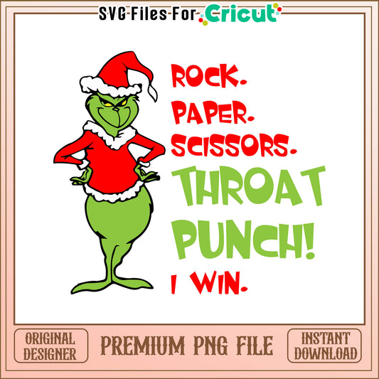 Grinch rock paper throat punch png, the grinch disney png