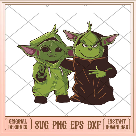 Grinch with the child baby yoda svg, Grinch and Baby Yoda friends svg bundle