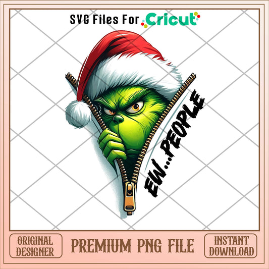 Grinch zipper ew people png, grinch png, christmas png