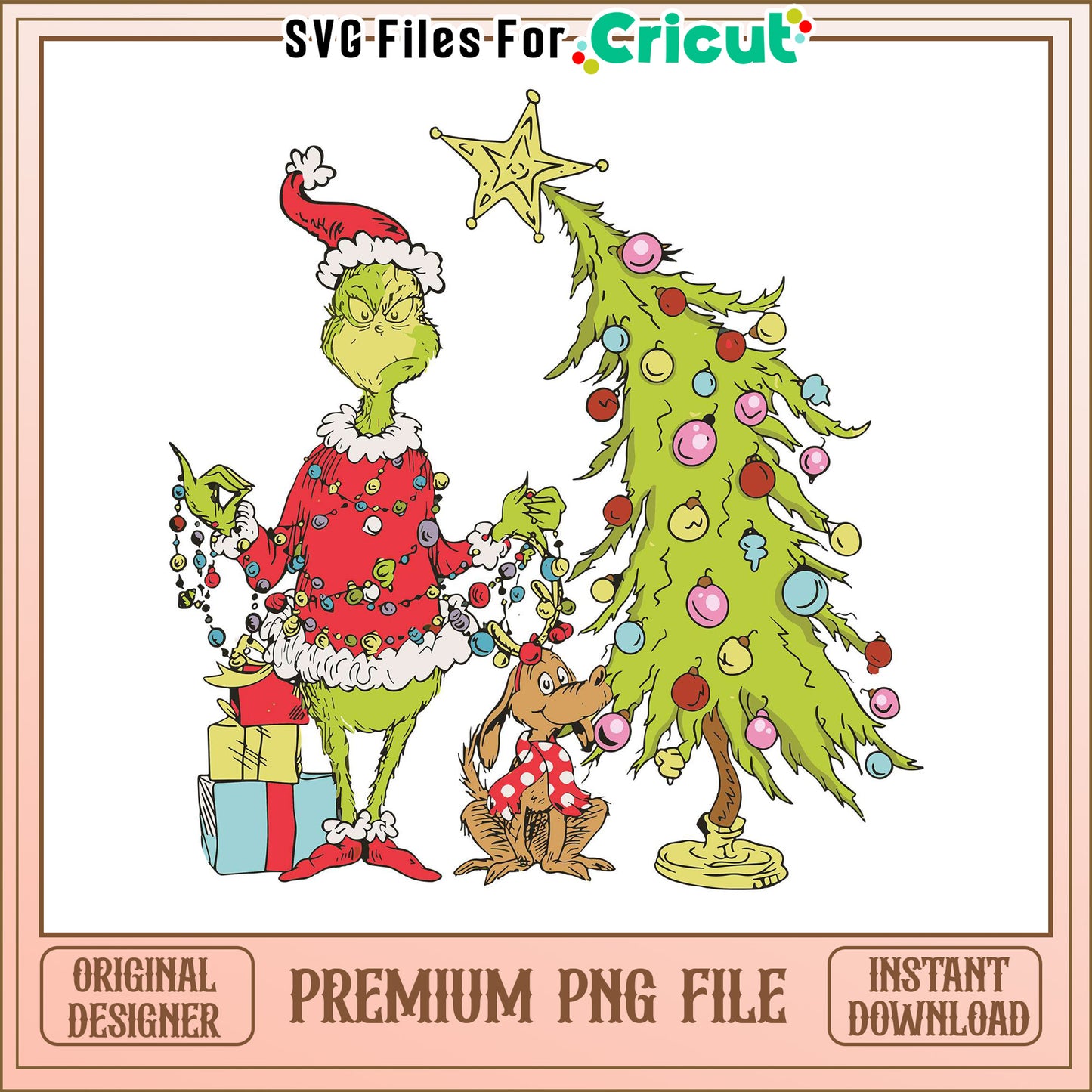 Grinch and Dog Christmas Tree PNG File, Perfect for Holiday Crafts