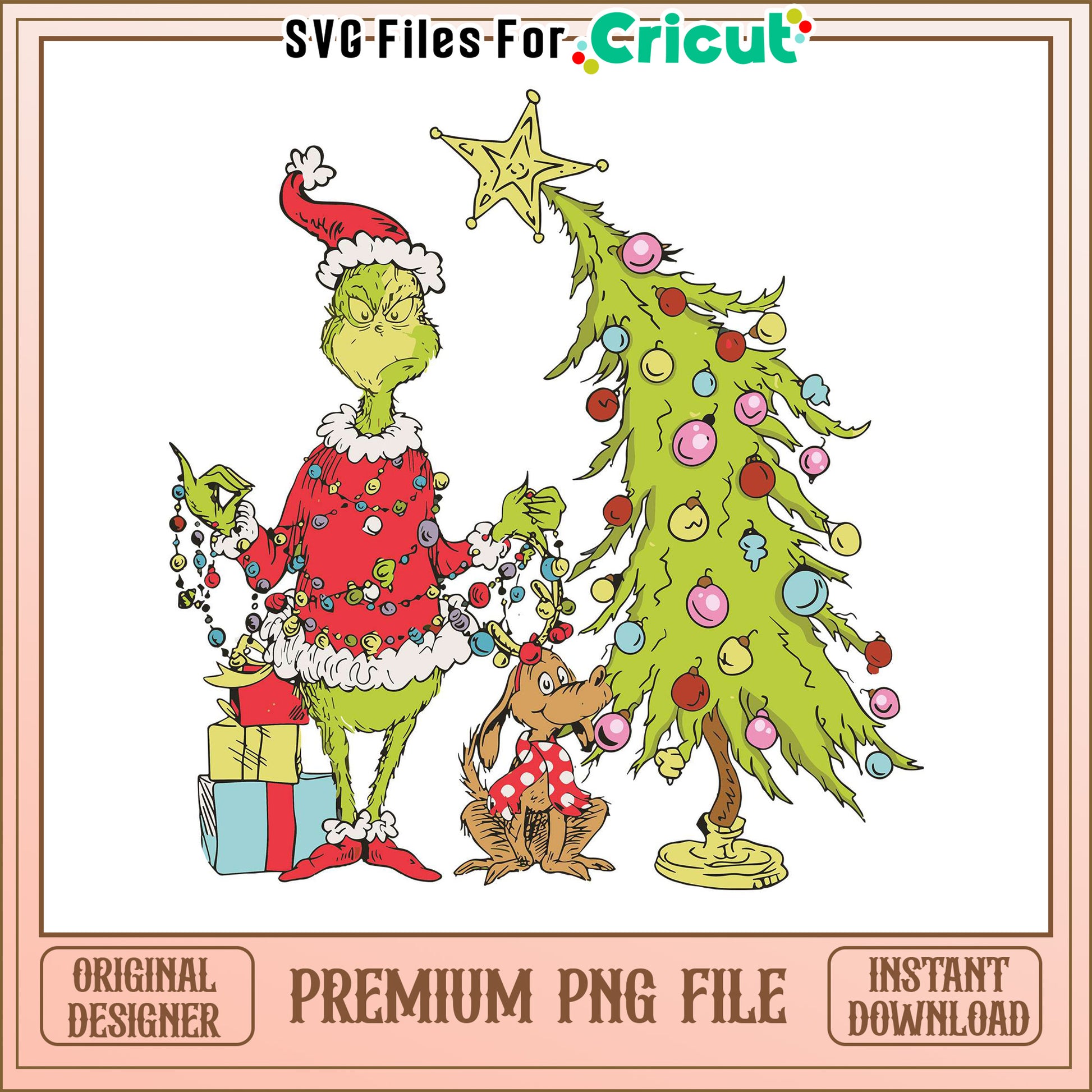 Grinch and Dog Christmas Tree PNG File, Perfect for Holiday Crafts