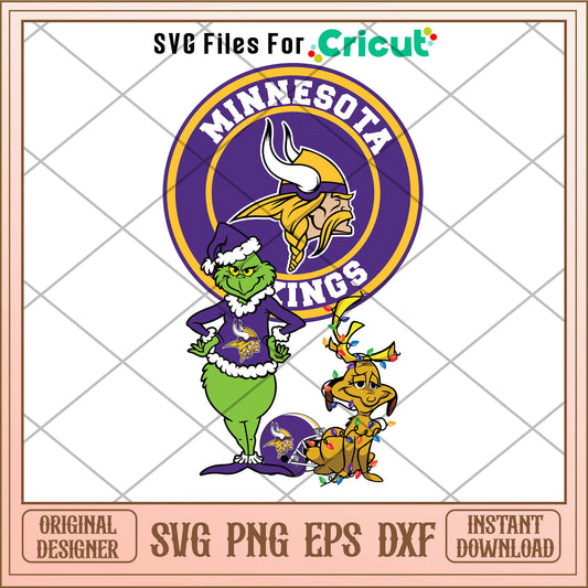 Grinch and max minnesota vikings svg, grinch dog​​ svg