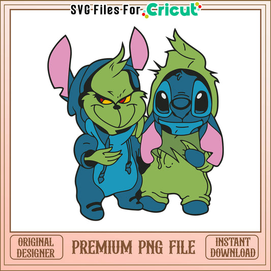 Grinch and stitch merry christmas png, stitch and grinch​ png