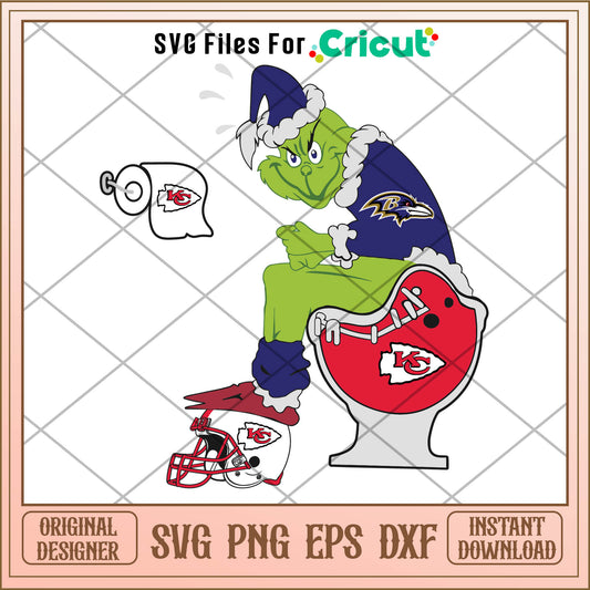 Grinch baltimore ravens and kansas chief svg, grinch movie cartoon​ svg