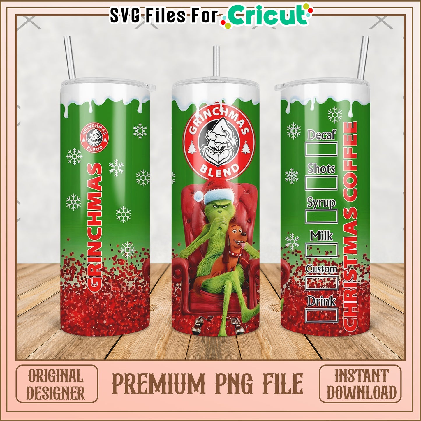 Grinch christmas coffee tumbler png, grinch movie​ png, grinch costume​ png