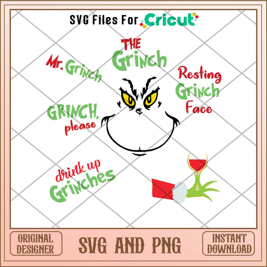 Grinch Christmas Face svg bundle