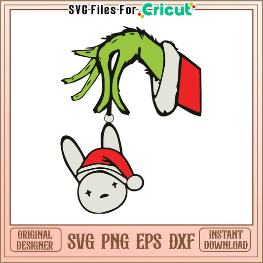 Grinch hand bad bunny christmas svg, cartoon mr grinch​ svg