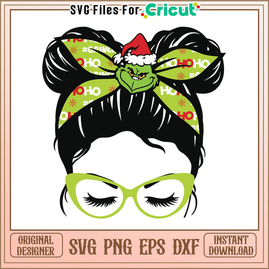 Grinch headband messy bun christmas svg, the grinch old cartoon svg