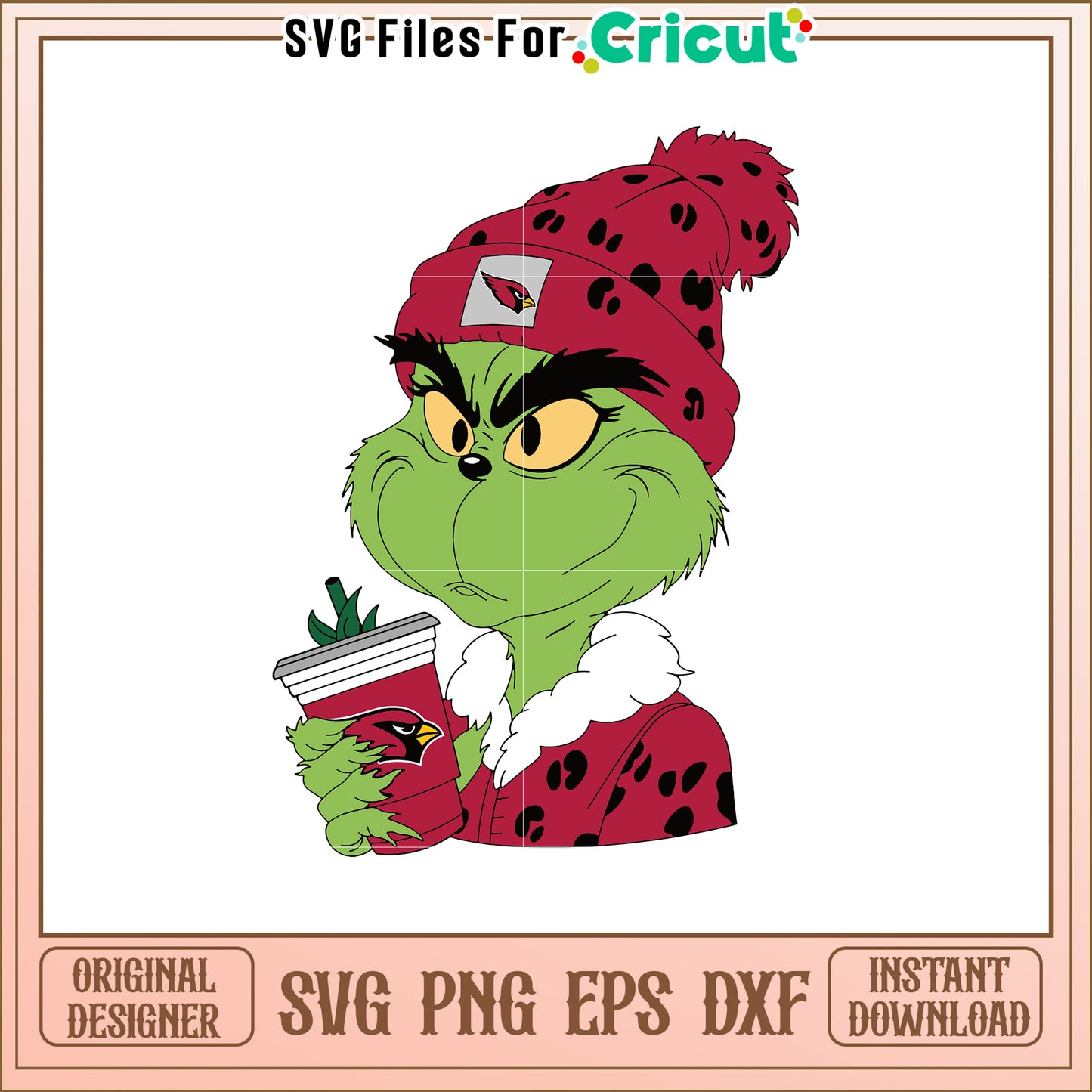 Grinch in Cardinals Hat SVG Design for Holidays