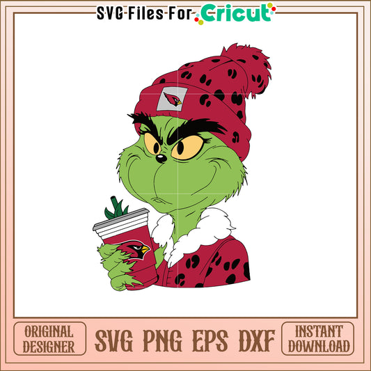 Grinch in Cardinals Hat SVG Design for Holidays