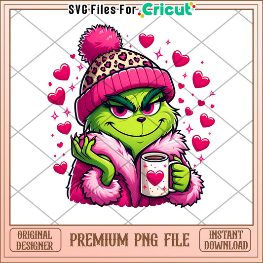 Grinch in Pink PNG File for Cricut Projects Download
