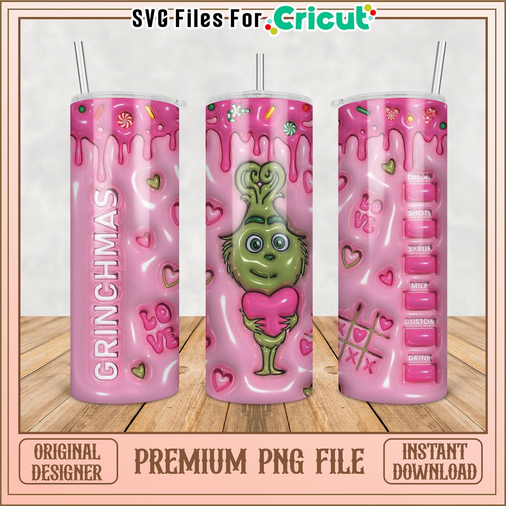 Grinchmas Pink Tumbler PNG Design