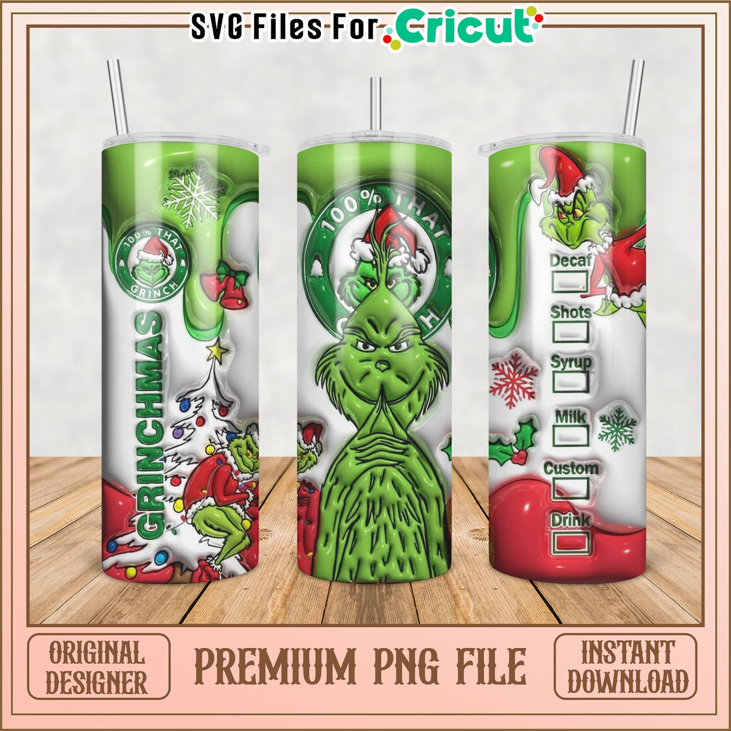 Grinchmas Tumbler Design Premium PNG for Cricut Projects Download