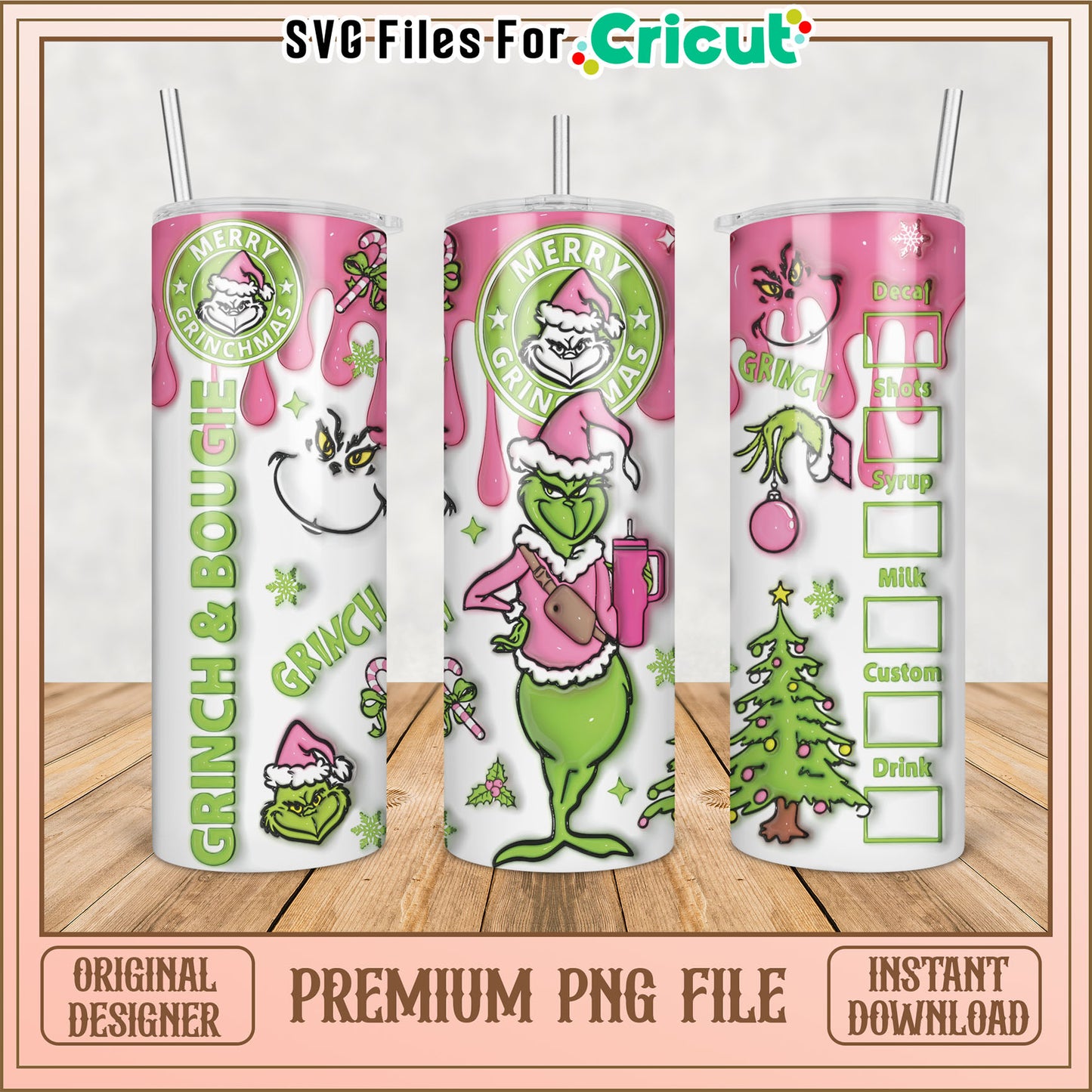 Grinchmas Tumbler PNG Design Instant Download