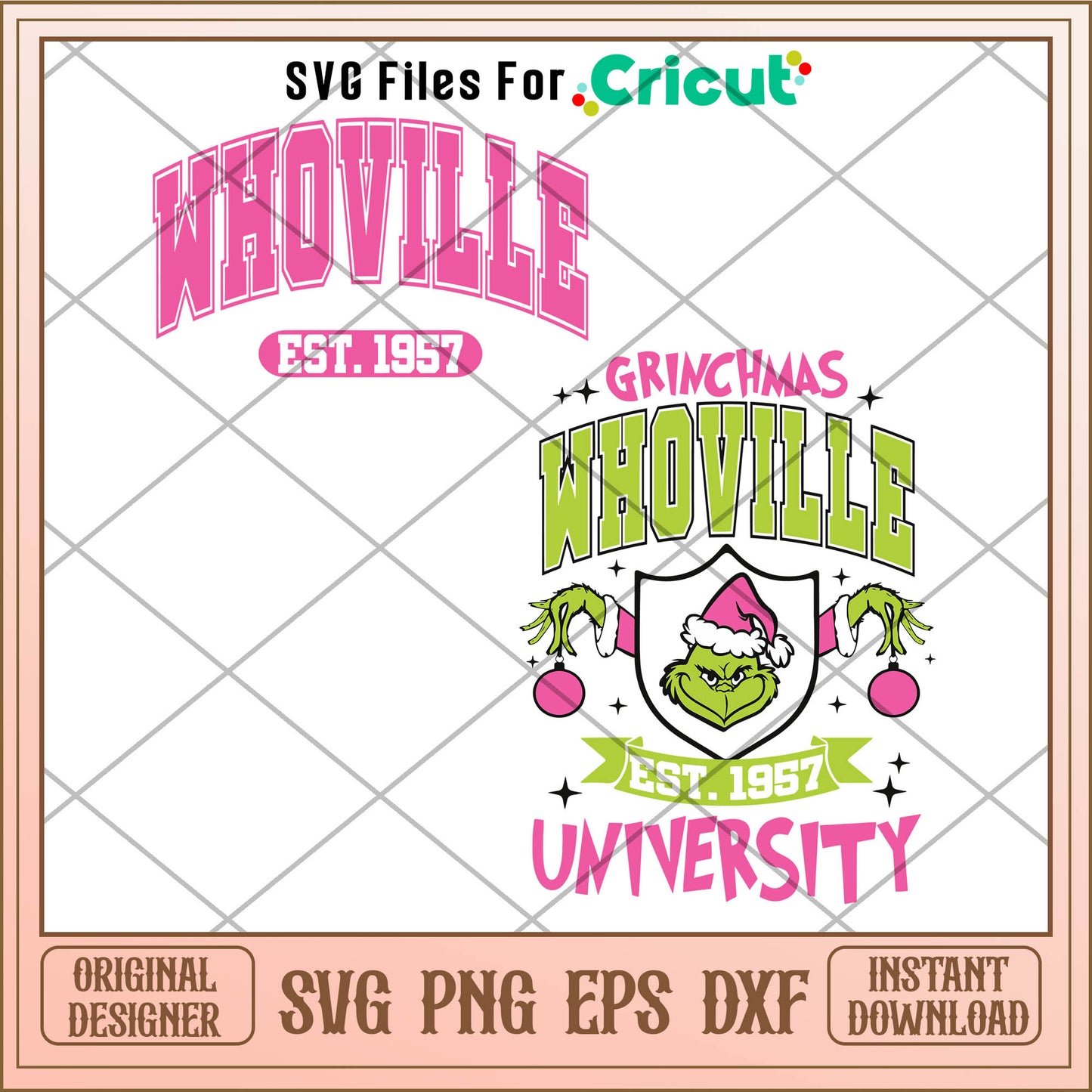 Grinchmas Whoville University Est 1957 SVG, pink grinch svg