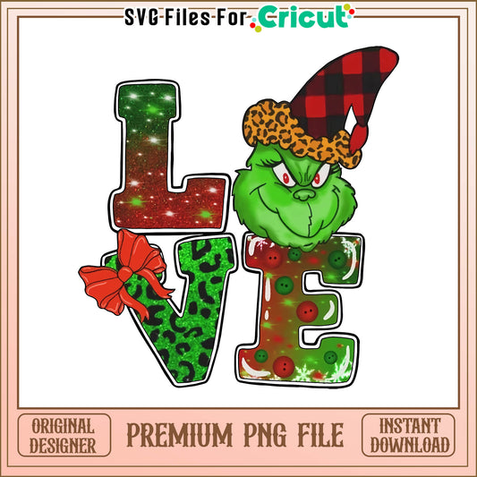 Grinchmas love pattern png, merry christmas font​ png, grinch love png