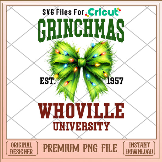 Grinchmas whoville university png, Grinch bow png, christams png