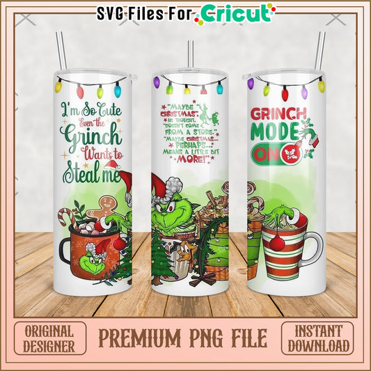 Grinch mode on tumbler png, baby grinch​ png, grinch christmas tree png