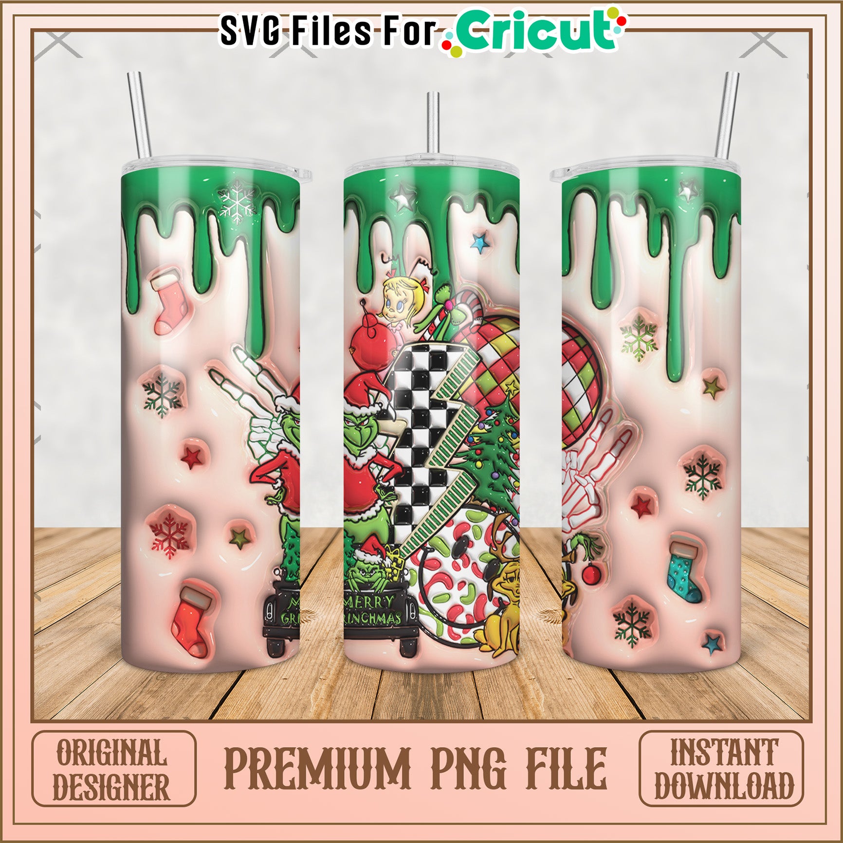 Grinch pink tumbler png, baby grinch​ png, grinch christmas tree png
