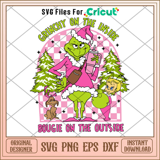 Grinchy On The Inside Boojee Grinch SVG, pink background svg