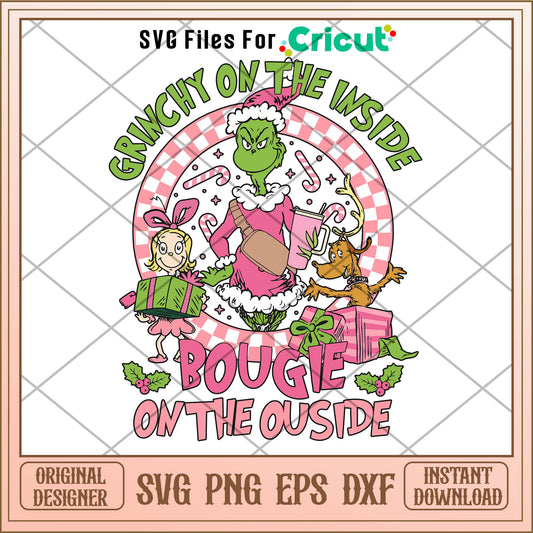 Grinchy On The Inside Christmas Friends SVG, pink vibes svg