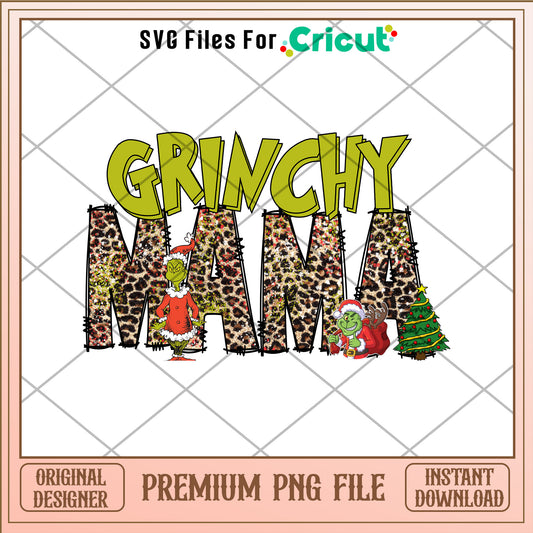Grinchy mama leopard pattern png, Grinch png, christmas png