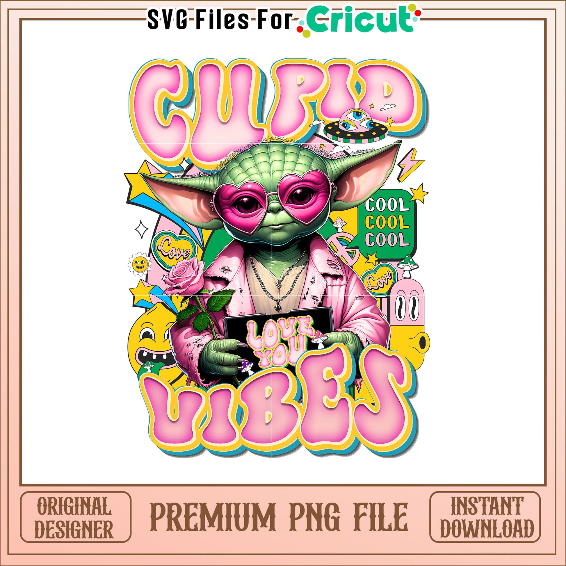 Groove Baby Yoda Love Vibes PNG