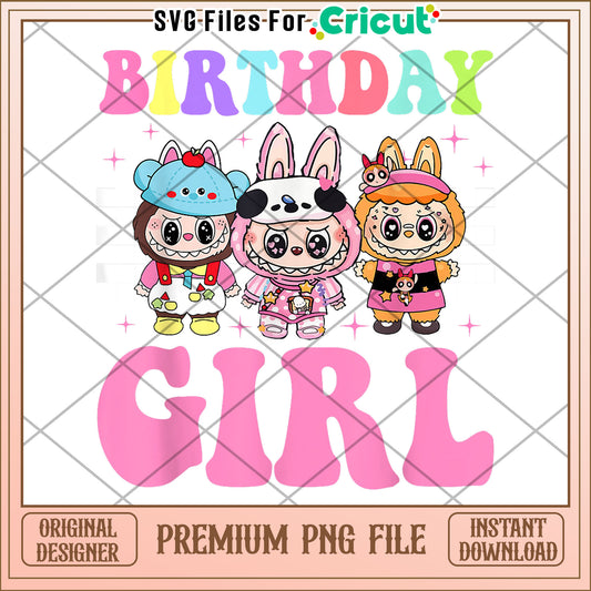 Groovy happy birthday girls kids teens labubu bday decoration png, cute labubu png