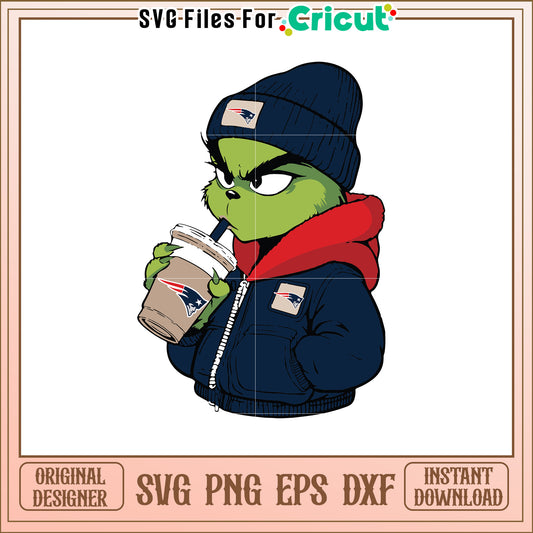 Grumpy Green Character with Coffee and Sports Fans