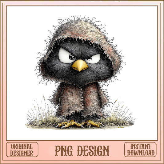 Grumpy Crow With Hood PNG, Angry Bird Clipart PNG, Funny Crow PNG