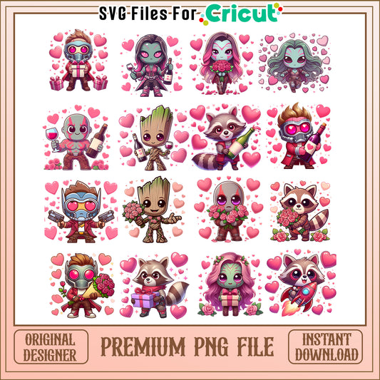 Marvel avengers chibi heart valentine bundle png, marvel avengers​​​ png