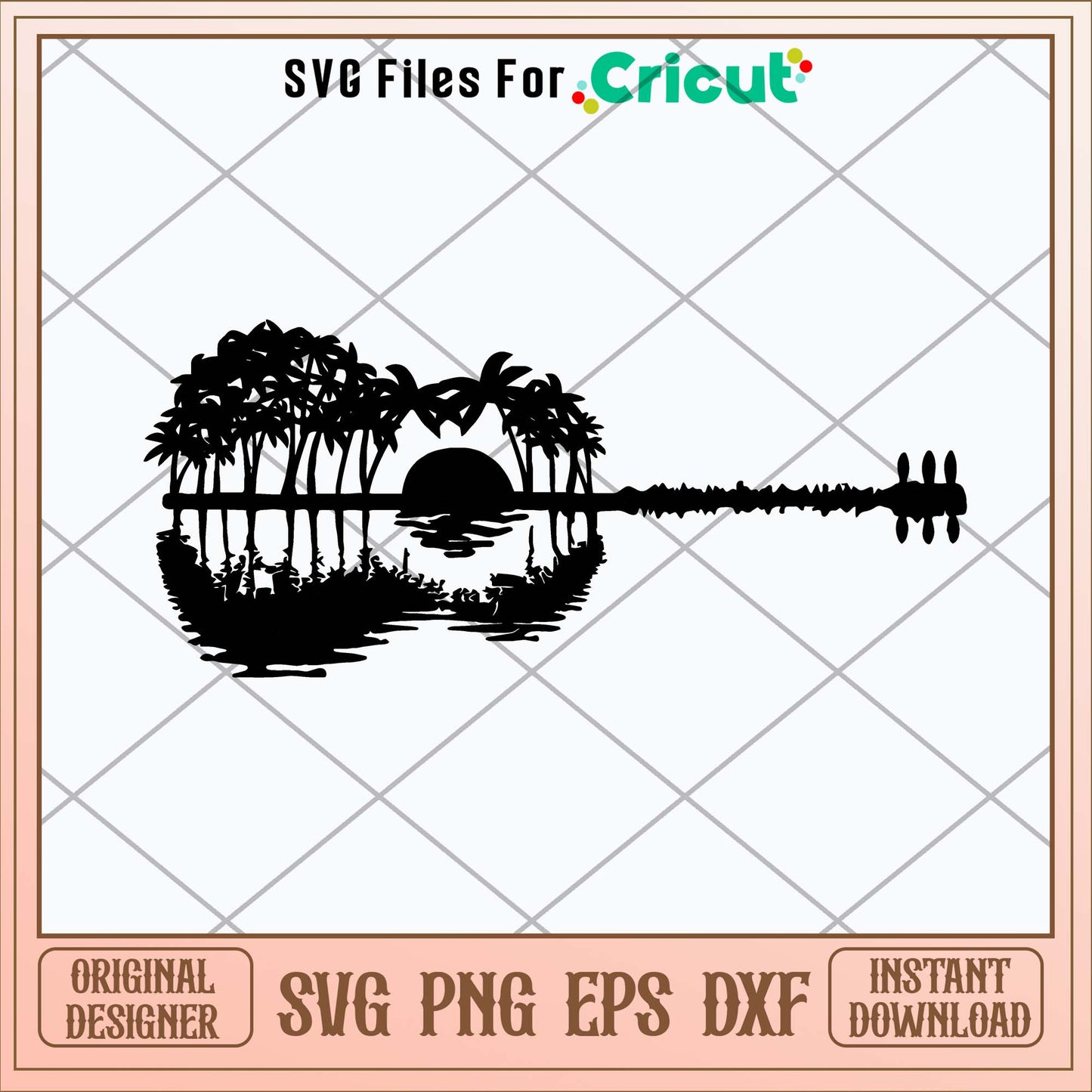 Guitar beach scenery svg