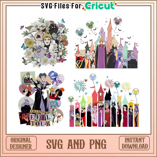 Disney villains castle halloween bundle svg, disney halloween villains​ svg